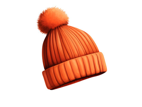 recommend clip art: Orange knit beanie hat with pom pom isolated transparent background