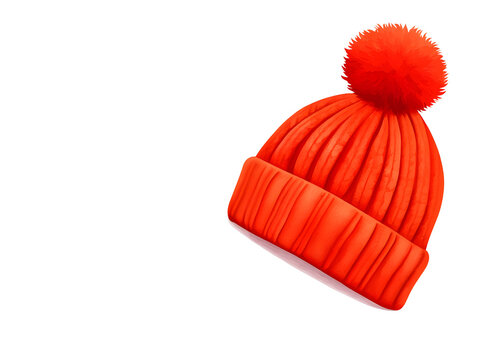 recommend clip art: Red knit winter hat with pom pom isolated transparent background