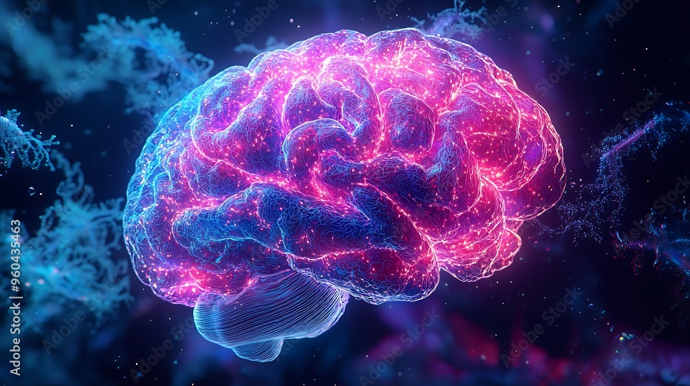 Poster a luminous brain represents a complex neural network concept.