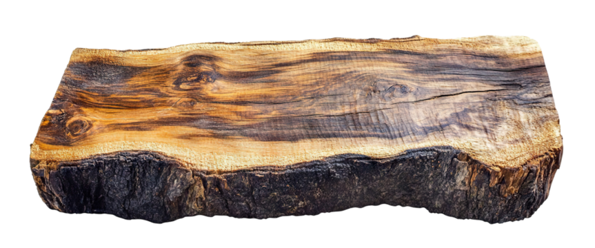 Textured slab of rustic natural wood, cut out