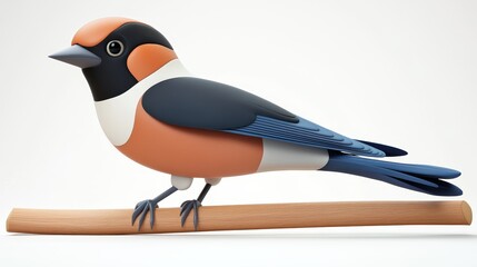 Fototapeta premium A colorful cartoon bird perched on a branch, showcasing vibrant hues and a charming design, perfect for nature-themed projects.