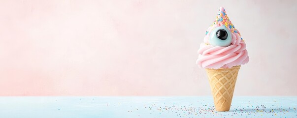 Eyeball gumdrop ice cream, creepy and colorful, Halloween theme, watercolor style