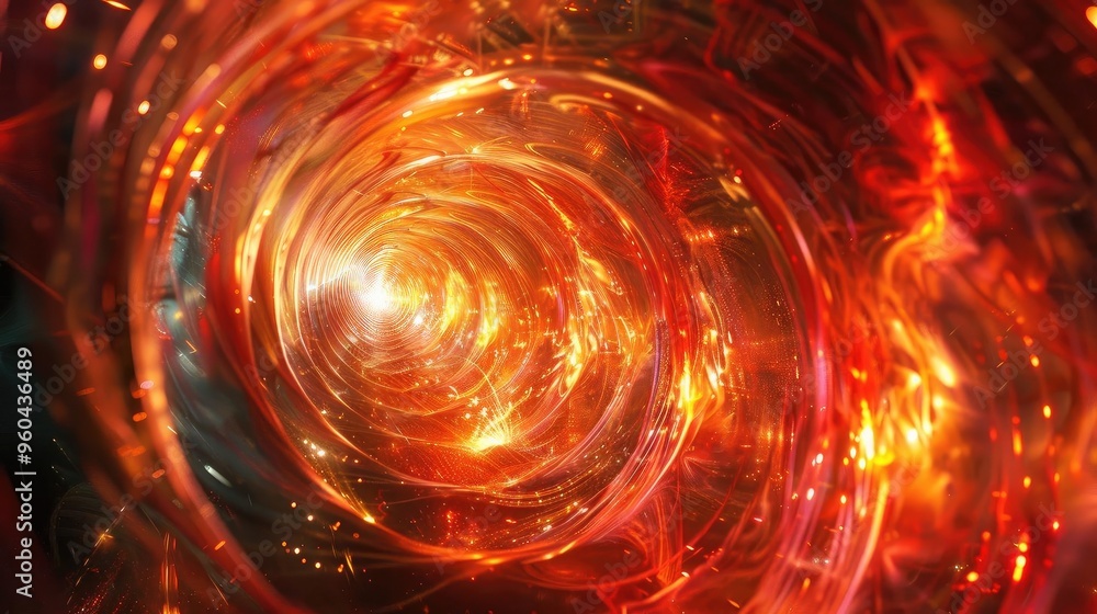 Poster a vibrant swirl of orange and golden light creates an immersive tunnel effect, captivating the viewe