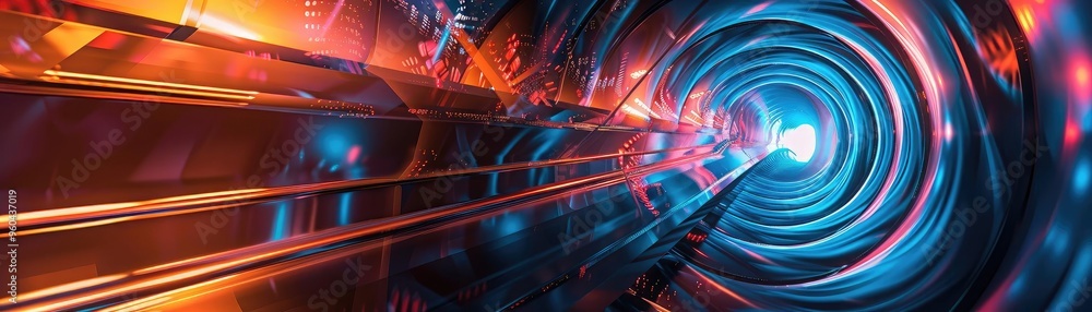 Poster A vibrant abstract tunnel with luminous light trails, creating a mesmerizing optical illusion of depth and movement.