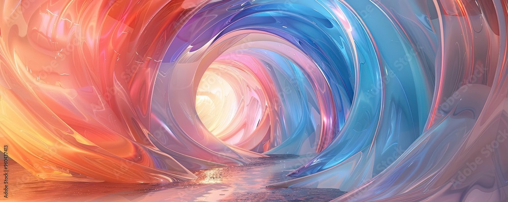 Poster a vibrant abstract wave, blending warm and cool colors, creating a stunning visual tunnel of light a