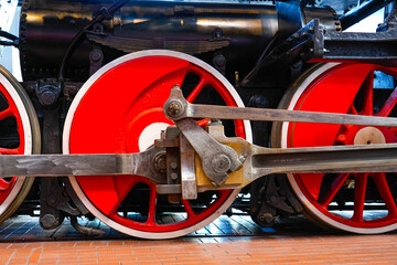 Wheels of an old retro steam train locomotive