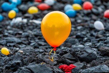 Deflated balloon, crumpled latex, discarded remnants symbolizes the fleeting nature of happiness and festivity