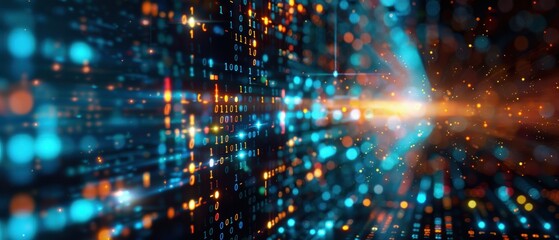 Fototapeta premium Futuristic Digital Grid with Streaming Binary Code Technology Concept