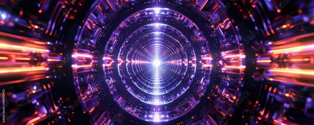Poster A mesmerizing tunnel of light showcasing vibrant colors and dynamic patterns, perfect for futuristic and sci-fi themes.
