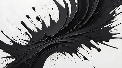 Textured Black Paint Stroke with Rough Edges Minimalist Art on White