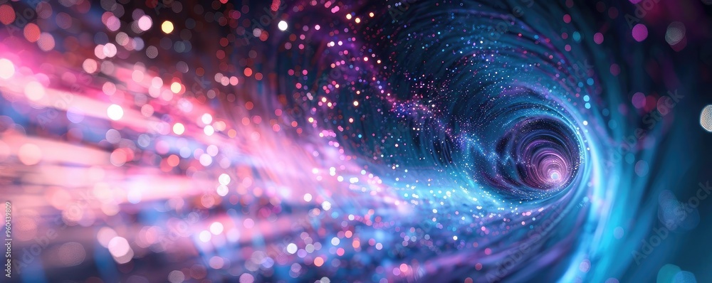 Poster A mesmerizing swirl of vibrant colors and glowing particles, creating a dynamic abstract space effect.
