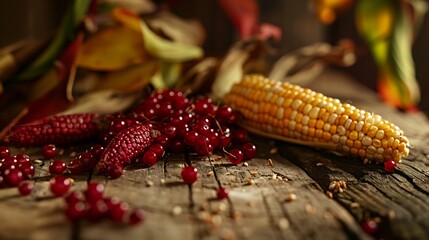 Corn berries on a wooden backdrop