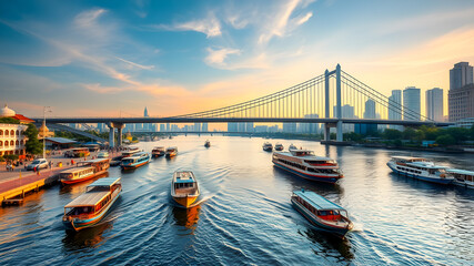 Fototapeta premium View of River and the famous bridge.