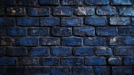 Obraz premium Deep blue industrial brick wall texture with sharp details and high contrast in urban setting