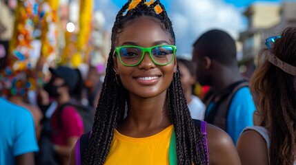 Dynamic, street photography capturing the vibrant energy of a bustling carnival, candid, visual liveliness