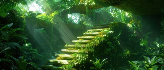 Obraz premium Enigmatic Ancient Ruins: Unveiling Hidden Treasures in Lush Jungle Background | Digital Art