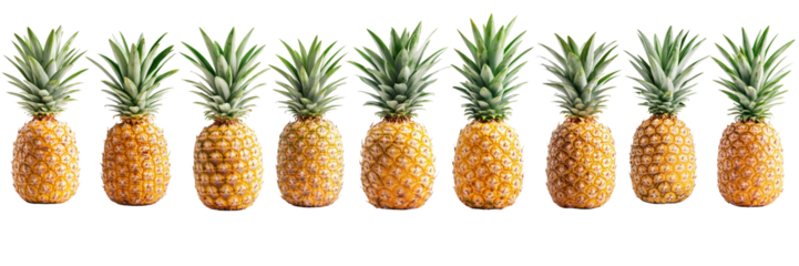 Set of A single pineapple fruit captured in a dynamic flying pose Isolated on Transparent Background