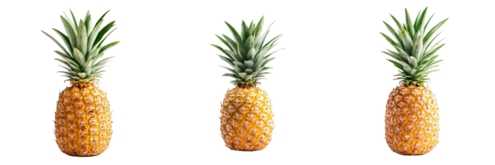 Set of A single pineapple fruit captured in a dynamic flying pose Isolated on Transparent Background