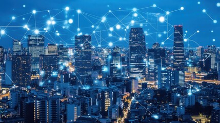 Fototapeta premium Futuristic Cityscape with Glowing Network Connections