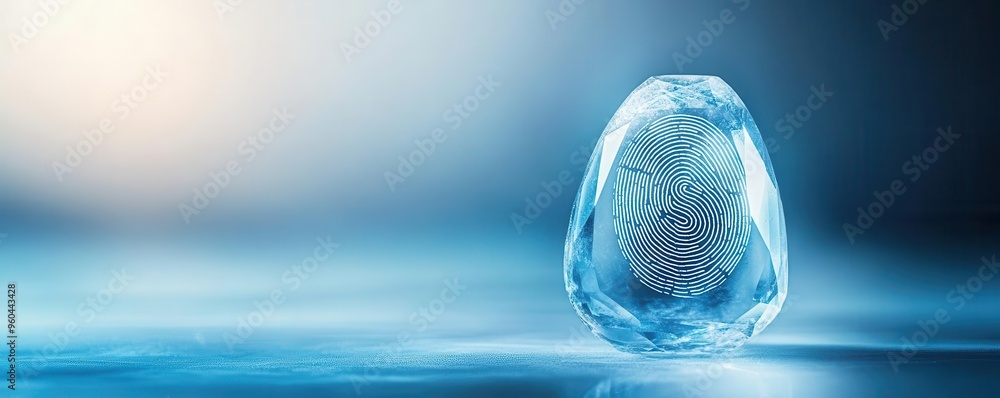 Poster fingerprint inside a crystal, representing the frozen identity in secure systems, fingerprint, crypt