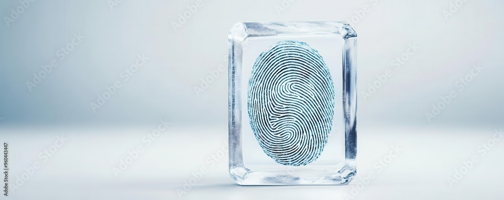Poster fingerprint inside a crystal, representing the frozen identity in secure systems, fingerprint, crypt