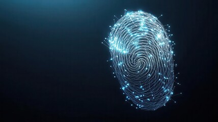 Fingerprint made of glowing fibers, symbolizing interconnected identity systems, Fingerprint, Encryption and connectivity