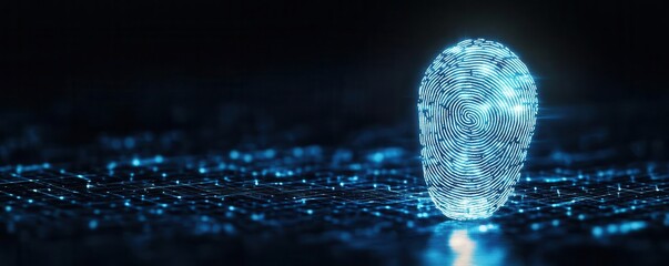 Fingerprint glowing in the dark, emphasizing hidden encryption features, Fingerprint, Night identity security