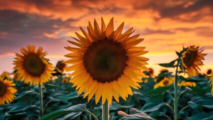 Fototapeta premium Sunflower in field at twilight