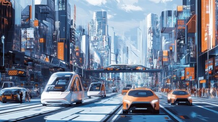 Obraz premium Futuristic Cityscape with Advanced Transportation