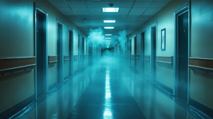 Urgency in a Hospital Corridor Leading to Operating Theaters - Blurred View of Medical Facility with Intense Atmosphere