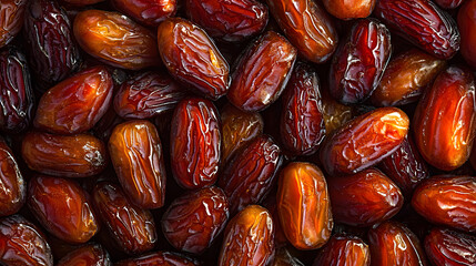 Obraz premium A close-up shot of dried dates,showcasing the diversity of traditional Middle Eastern delicacies, for commercial use or product presentation.