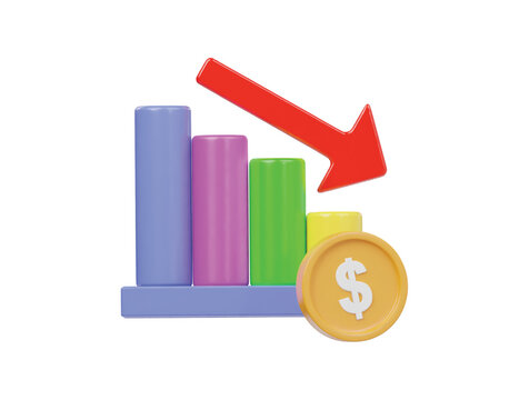 Business down icon 3d render illustration