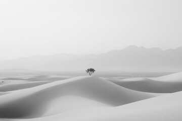 Minimalist desert landscape and clouds with black and white color.