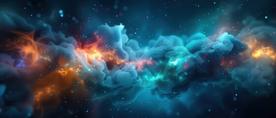 Obraz premium Enchanting Night Sky - Digital Art with Glowing Stars and Swirling Clouds in