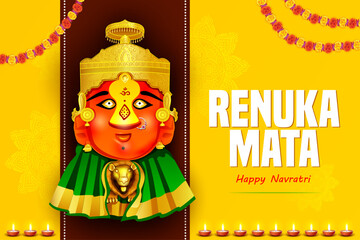 A beautiful illustration of goddess renuka mata in happy navtatri background