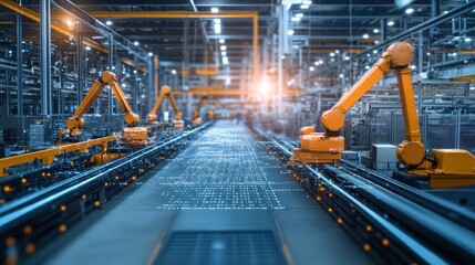 Naklejka premium Robotic Assembly Line in an Automated Factory