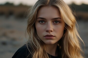 Obraz premium Young woman protrait blonde hair confident expression