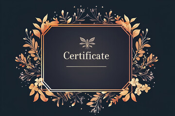 Stylish certificate with gold leaf decorations on a dark background, highlighting excellence, elegance, and achievement