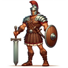 Cartoon Spartan Warrior Clipart - Cute Gladiator Character with Sword and Shield