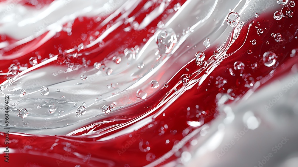 Poster an abstract texture of red and white liquid bubbles creates a dynamic background.