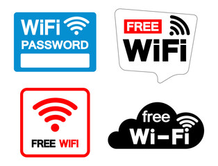 Free WiFi Set Symbol Sign, Vector Illustration, Isolate On White Background Label. EPS10