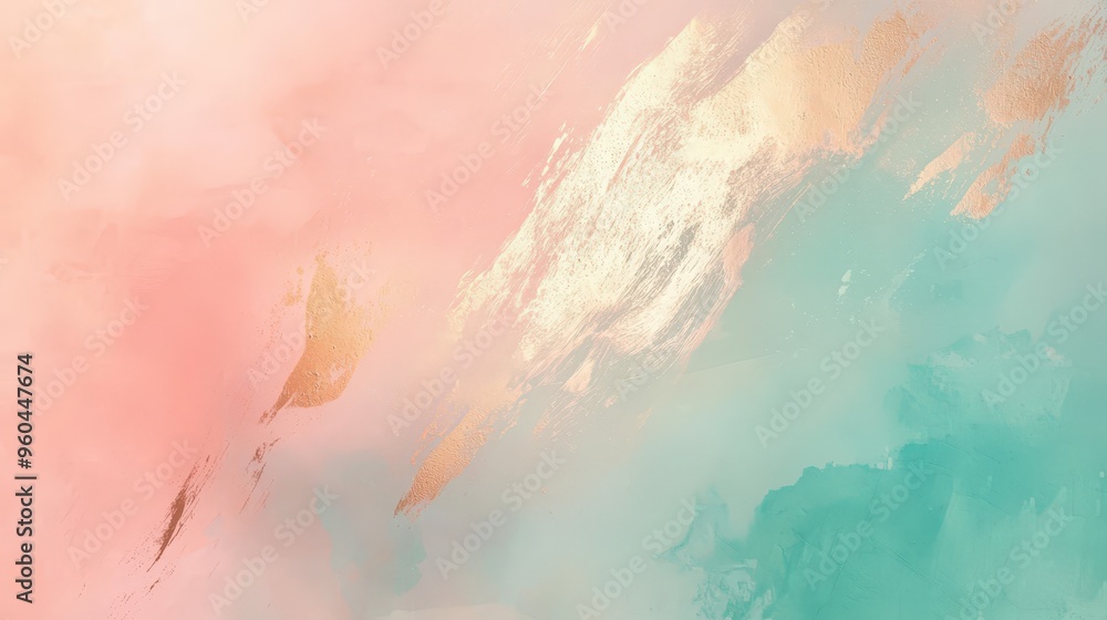 Aufkleber this artwork features a blend of soft pink and teal hues, enriched with delicate metallic accents, p