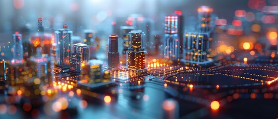 Fototapeta premium Neon Cityscape: Futuristic Metropolis with Advanced Architecture in Digital Art - Background