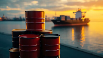Create an image of oil barrels stacked as a symbol of rising crude prices