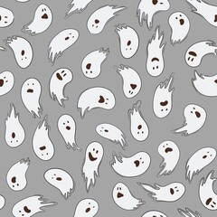Seamless grey ghost pattern for Halloween