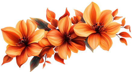 Vibrant orange lilies with detailed petals and dark centers in watercolor style, elegant floral arrangement, isolated PNG on transparent background, autumn tones, high-contrast, nature art.






