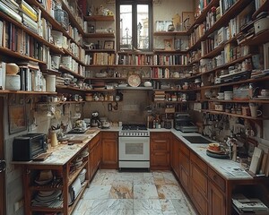 Obraz premium Upside Down Kitchen: Unique Concept of Gravity Defiance in Culinary Space