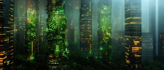Fototapeta premium Futuristic Cityscape with Advanced Technology and Green Spaces in Digital Art Background - Photo