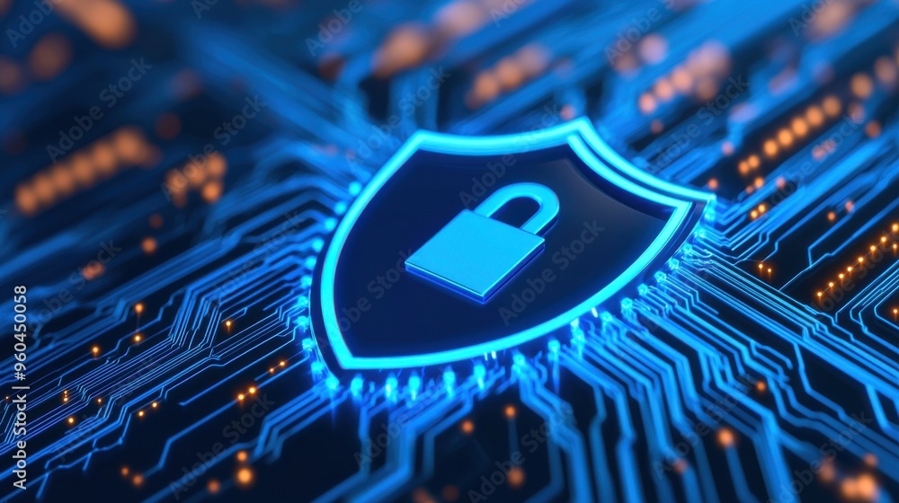 Aufkleber futuristic shield icon representing data security and protection, integrated with advanced technolog