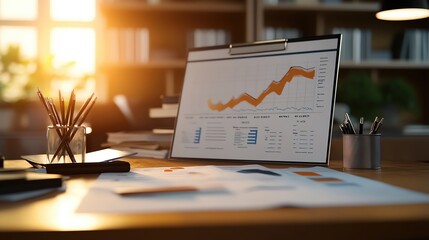 Illustrate an economist s desk filled with charts and reports analyzing the crude oil price spike selective focus macroeconomic trends theme realistic Multilayer backdrop of an aca
